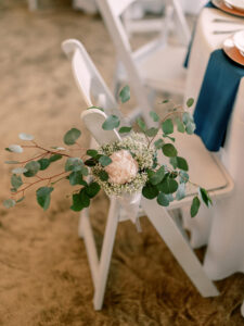 Eucalyptus, Baby's Breath, and Pink Garden Rose Wedding Reception Chair Decor Ideas