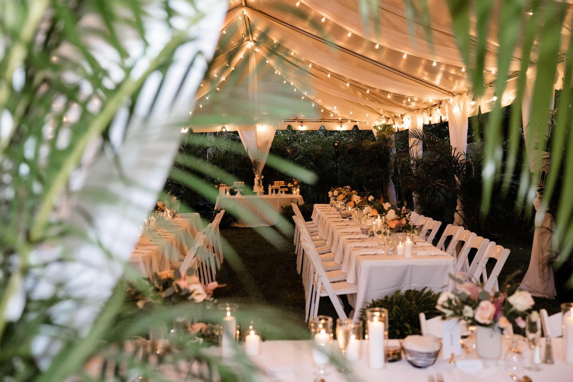 White Tent with Market Lights Wedding Reception Ideas