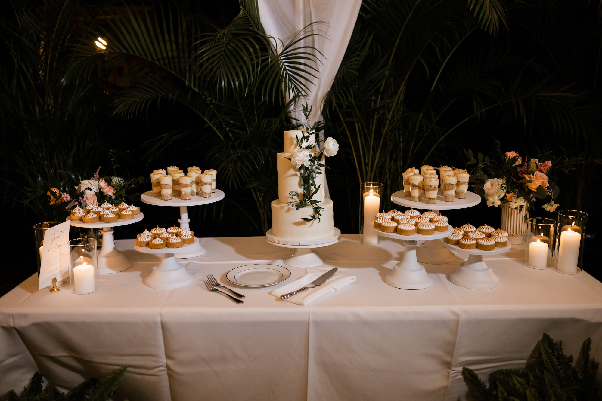 White Dessert Table | Pudding Shooter and Key Lime Pie Wedding Cake Alternatives
