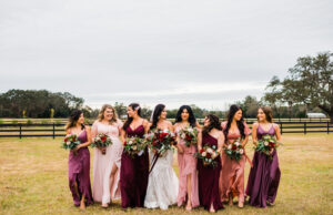 Mismatched Burgundy, Blush, Pink, and Purple Bridesmaids Wedding Dress Inspiration