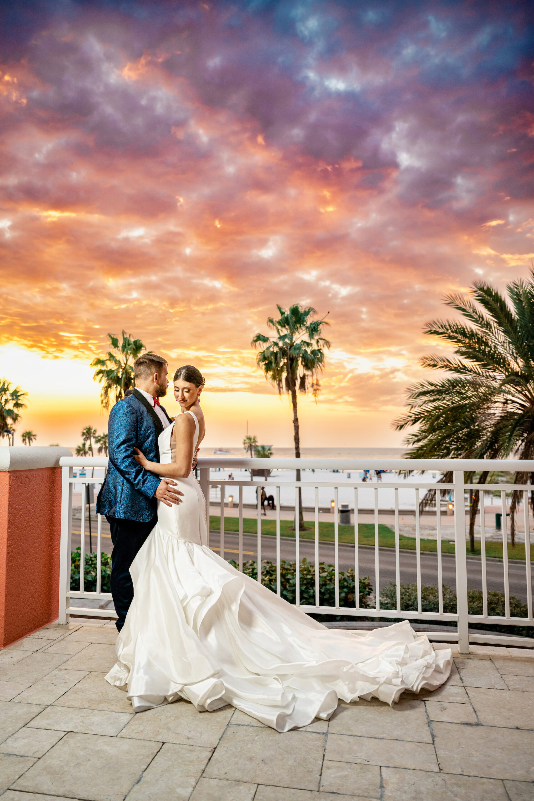 Bride and Groom Sunset Wedding Portrait | Clearwater Photographer Iyrus Weddings