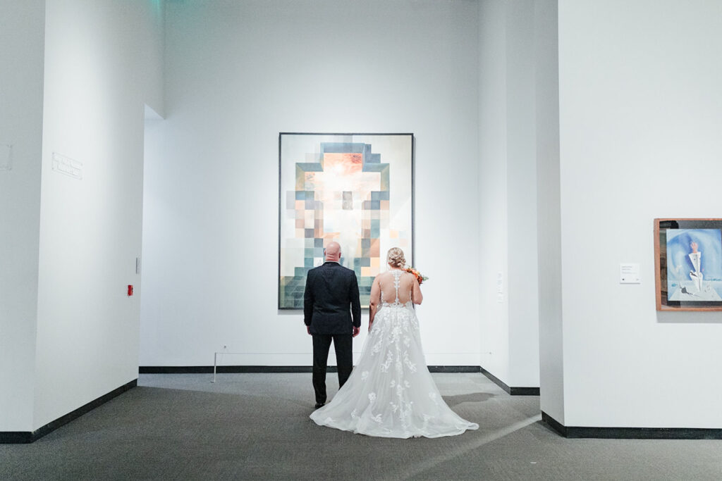 Bride and Groom Art Exhibit Wedding Portrait | St Pete Venue Dali Museum | Planner UNIQUE Weddings & Events