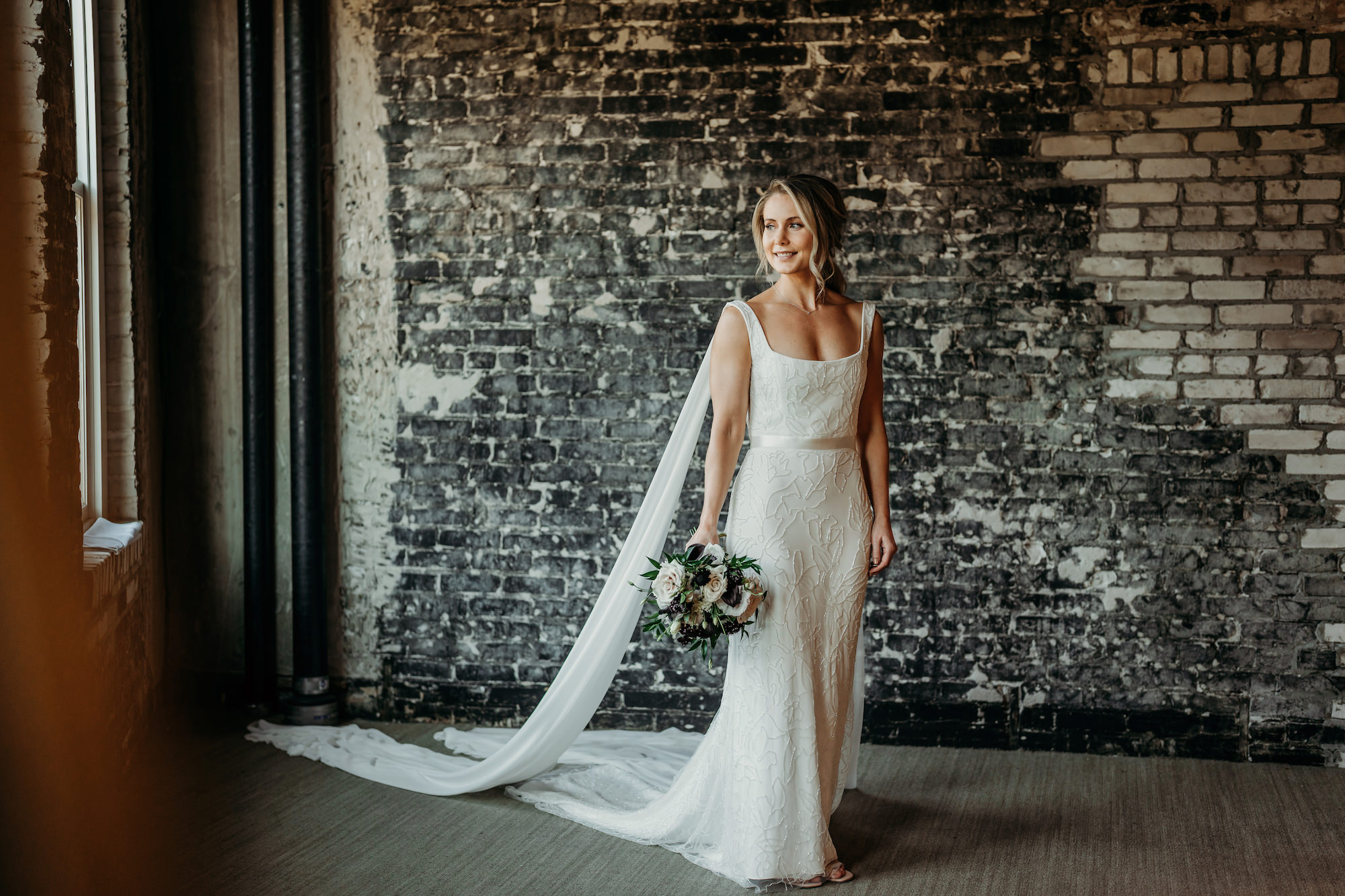 Alexandra Grecco Scoop Neck Fitted Wedding Dress with Gold Sash Inspiration | Tampa Hair and Makeup Artist Femme Akoi