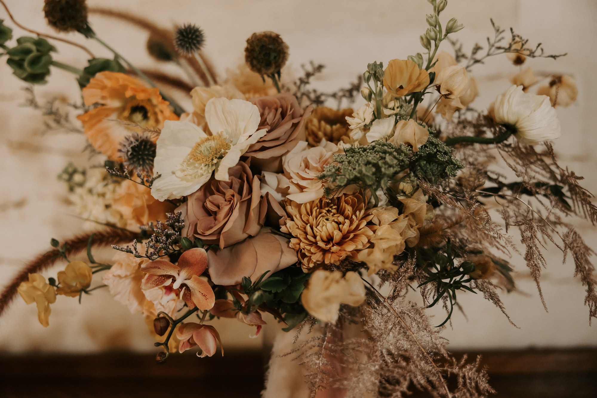 Boho Burnt Orange and Greenery Wedding Bouquet with Dried Florals
