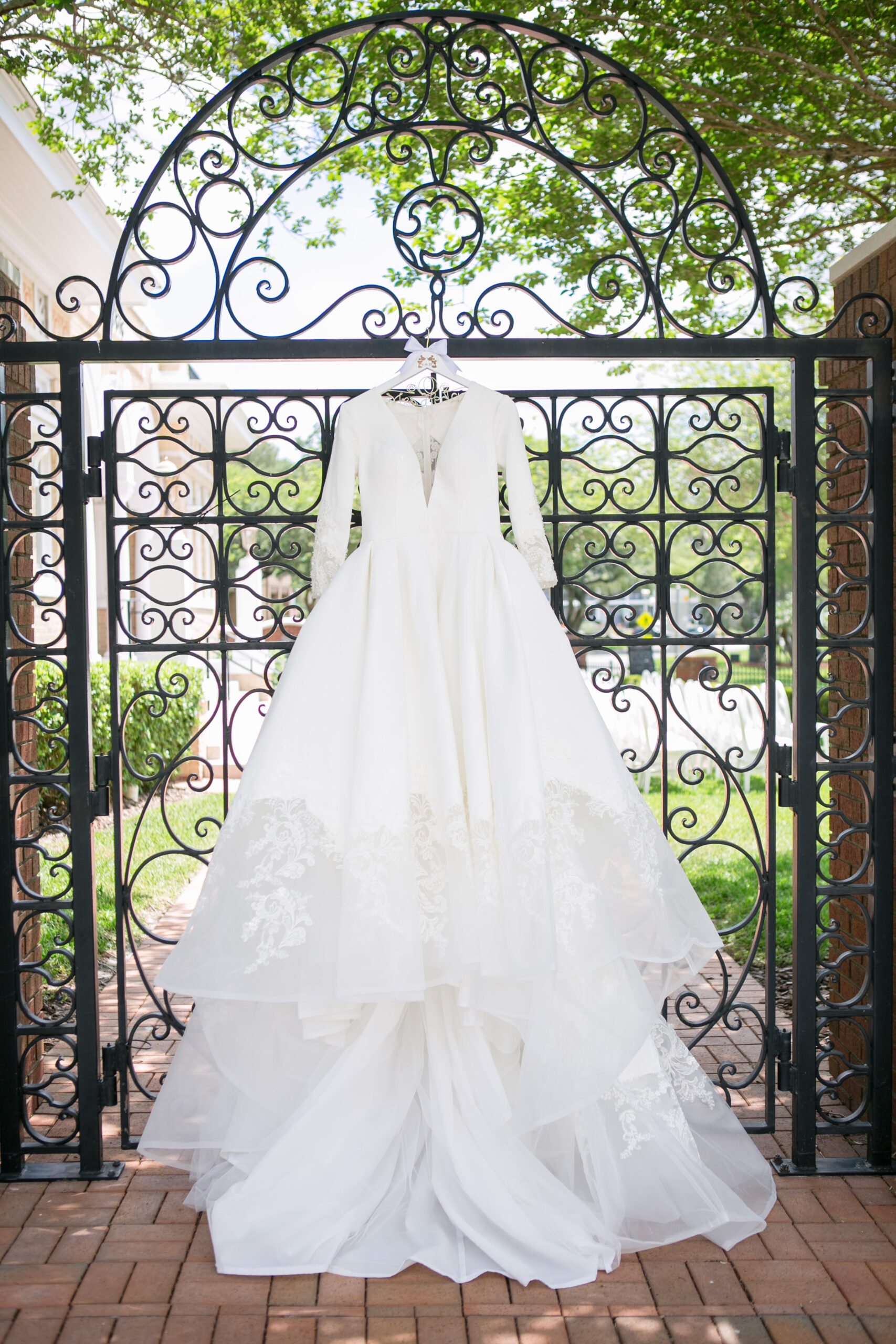 Classic Ivory Long Sleeve Deep V-Neckline with Lace Applique A- Line Ballgown Wedding Dress Ideas