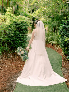 White Deep V-Neckline A-Line Wedding Dress Inspiration | Fingertip Veil Ideas