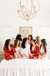 Bride and Bridesmaids Getting Ready | Pink and Red Wedding Robes