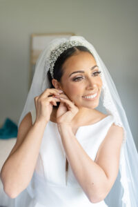 Bride Getting Ready Wedding Portrait | Veil with Embellished Headband Ideas | Tampa Bay Photographer Kristen Marie Photographer