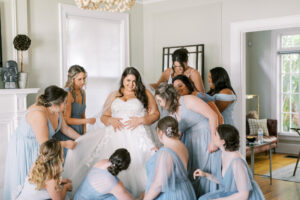 Bride and Bridesmaids Getting Ready Wedding Portrait