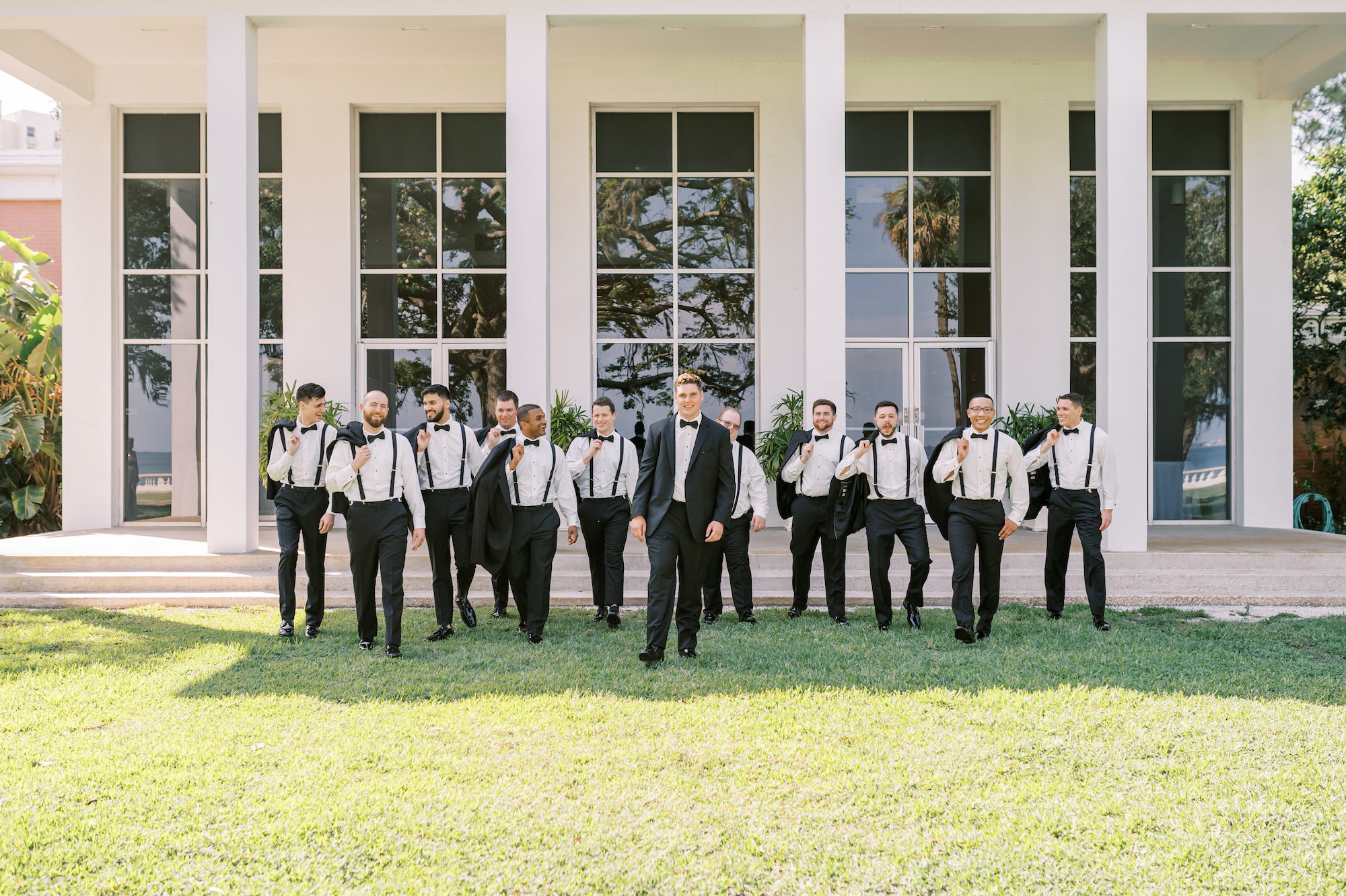 Black Tuxedo with Suspenders and Bowties | Groomsmen Wedding Attire Inspiration | Tampa Bay Wedding Venue Tampa Garden Club
