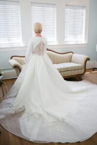 Classic Ivory Chiffon Long Sleeve Deep V-Neckline with Lace Applique A- Line Ballgown Wedding Dress Ideas
