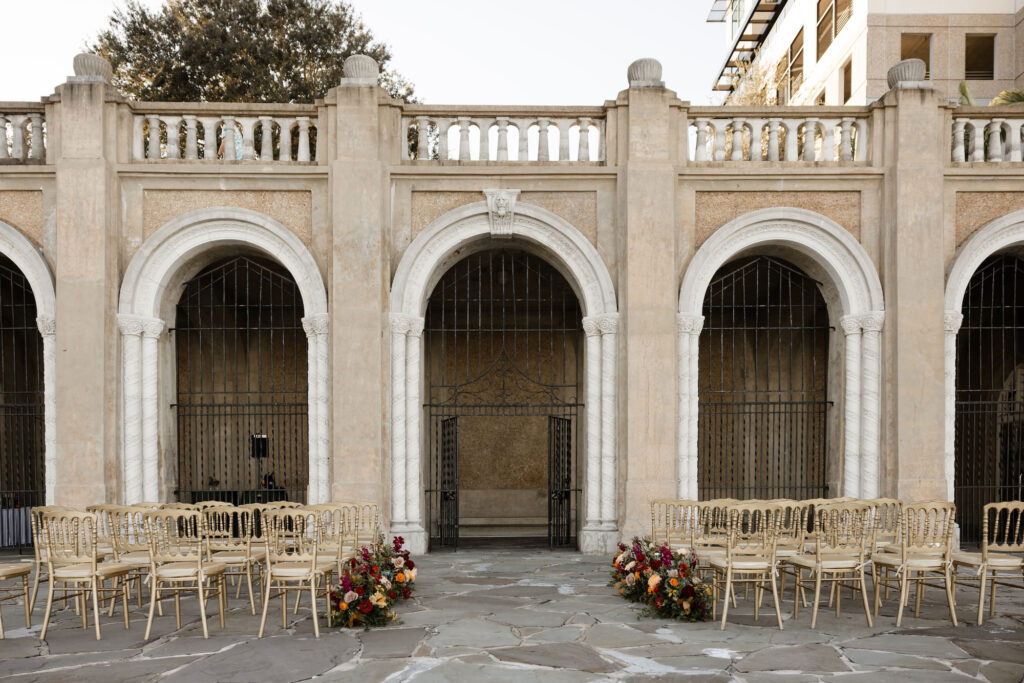 Italian-Inspired Vintage Wedding Ceremony with Gold Napoleon Chair | Lakeland Rental A Chair Affair