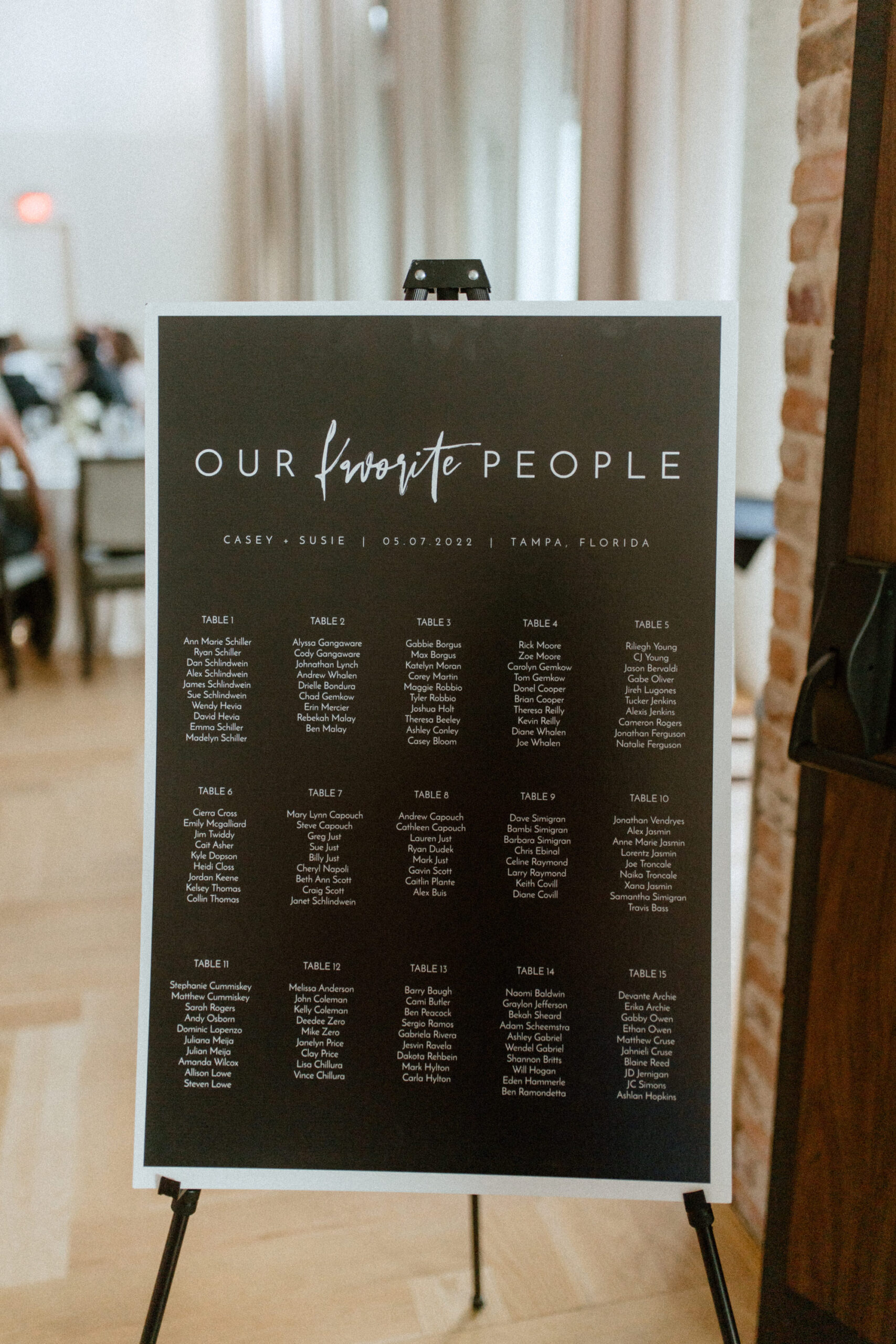"Our Favorite People" Wedding Reception Seating Chart | Modern Black and White Acrylic Wedding Decor