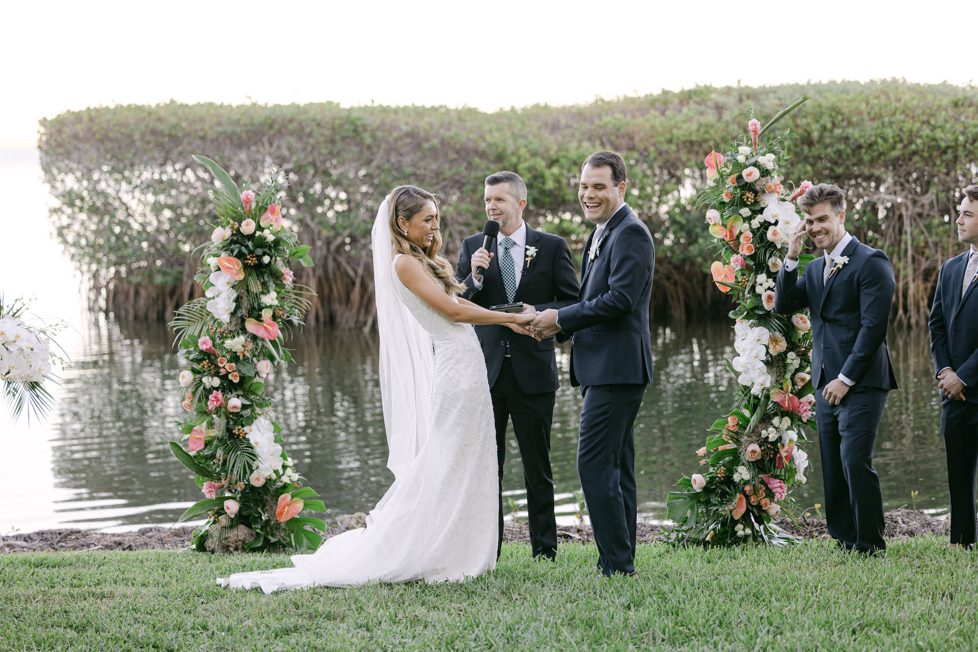 Bride and Groom Vow Exchange | Waterfront Mangrove Wedding Ceremony | Sarasota Venue The Resort at Longboat Key Club | Florist Beneva Weddings and Events