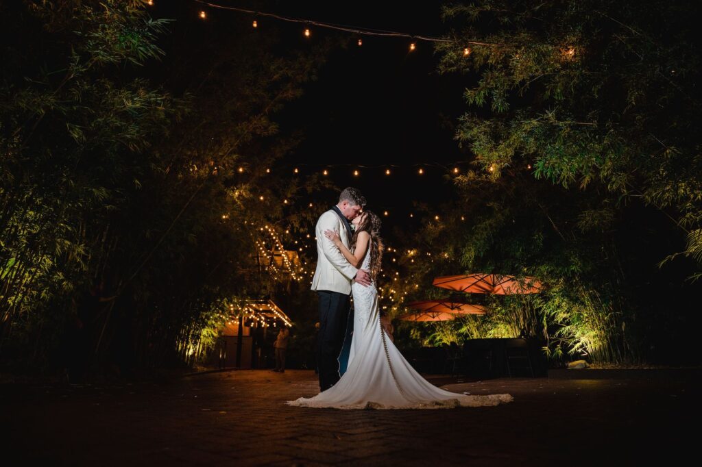 Bride and Groom Nighttime Bamboo Garden Wedding Portrait | St. Pete Wedding Photographer and Videographer Iyrus Weddings | Venue NOVA 535