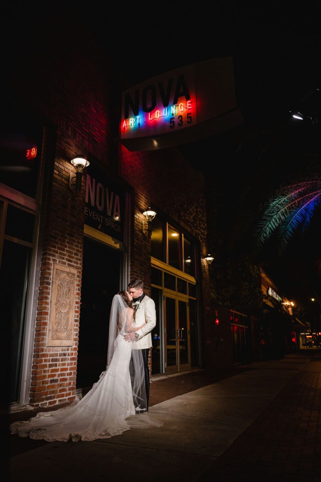 Bride and Groom Nighttime Wedding Portrait | St. Pete Wedding Photographer and Videographer Iyrus Weddings | Venue NOVA 535