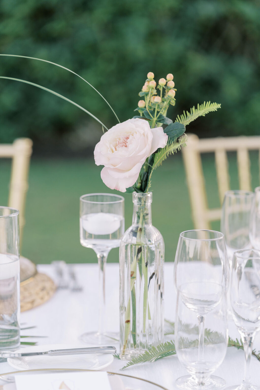Floating Candles and Pink Garden Rose and Fern Wedding Centerpiece Inspiration | Sarasota Florist Beneva Weddings and Events