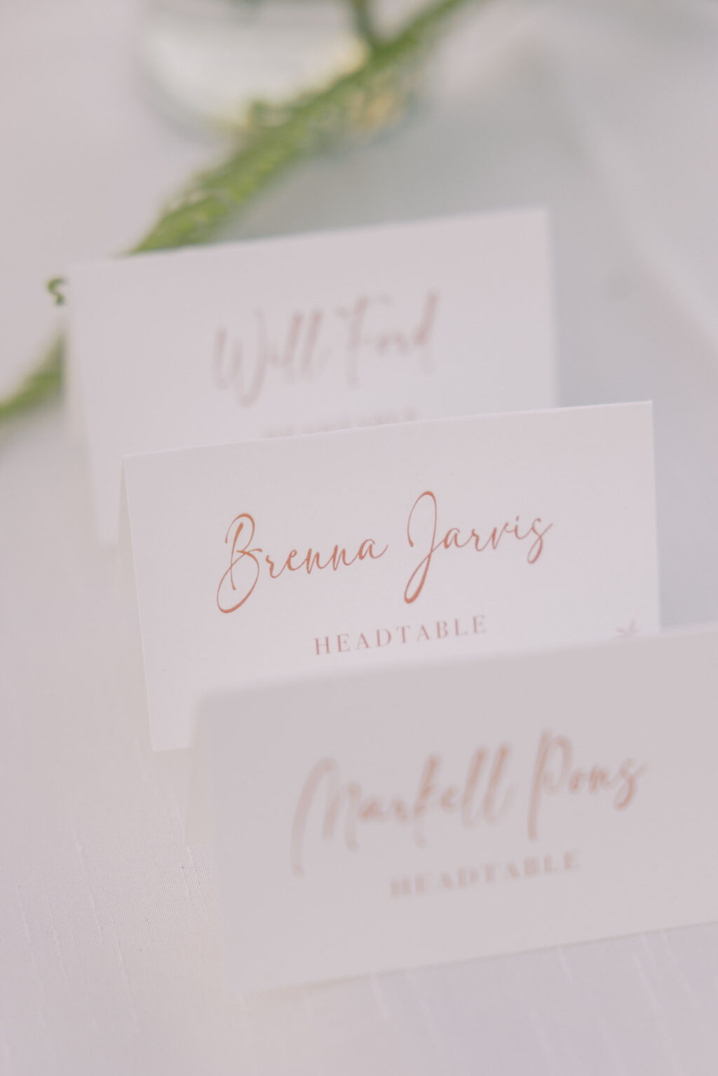 White and Coral Orange Wedding Reception Place Card Inspiration