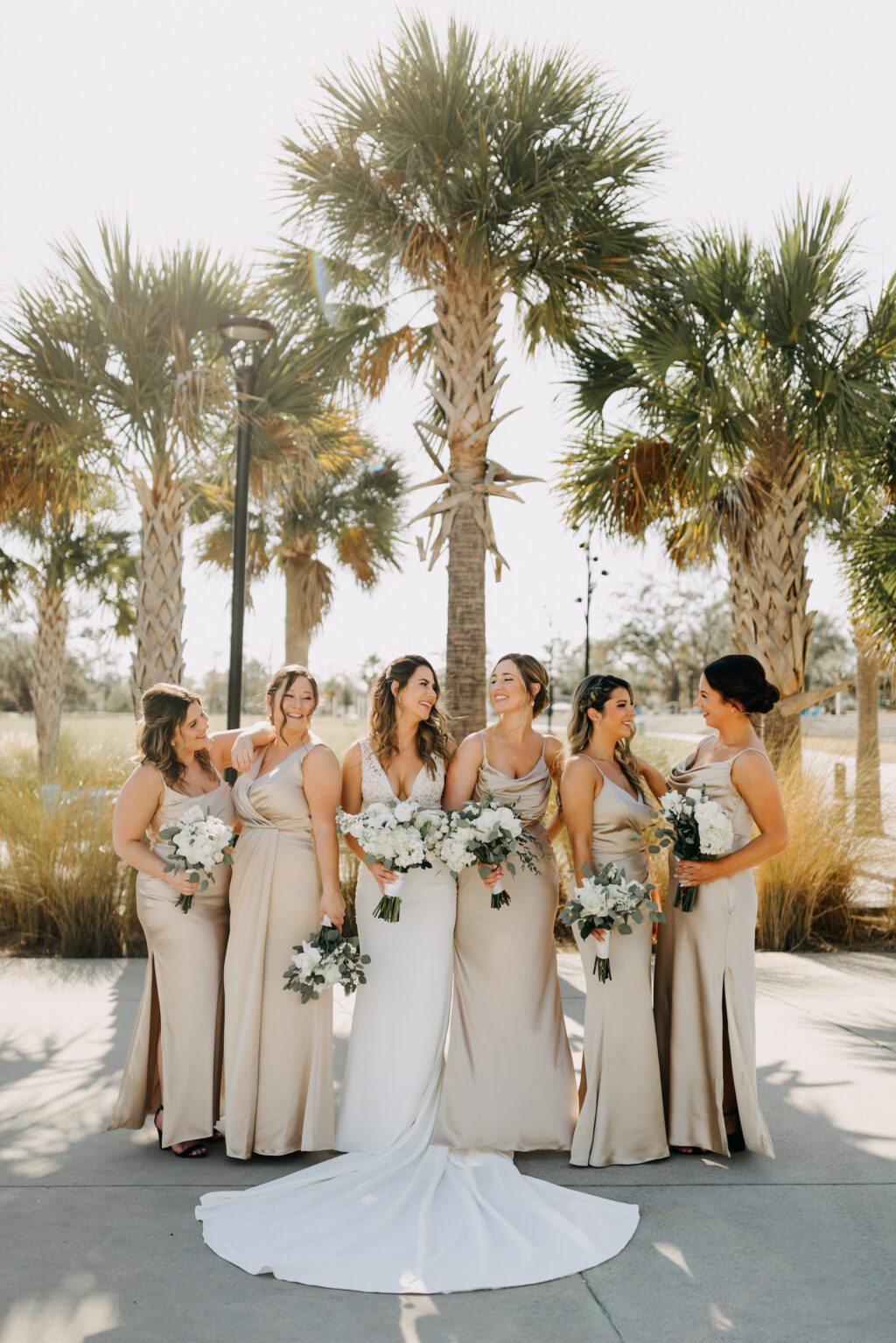 Matching Satin Champagne and Floor Length Bridesmaids Wedding Dresses Ideas | Tampa Wedding Photographer Amber McWhorter Photography