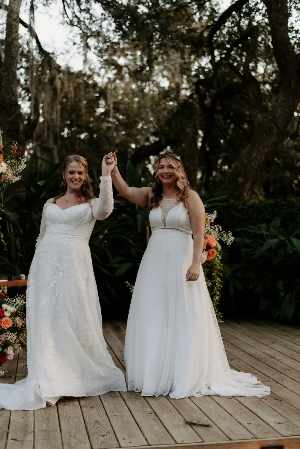 Just Married Same Sex Couple in Garden Wedding Ceremony Inspiration | Tampa Wedding Venue Mill Pond Estates | Planner Stephany Perry Events