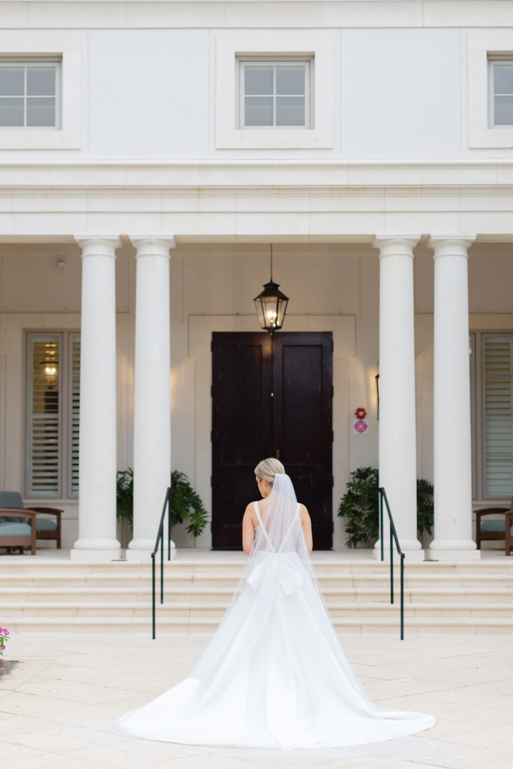 Sheer White Deep V-Back A-Line Martina Liana Wedding Dress with Bow | Sarasota Venue The Concession Golf Club