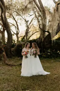 Same Sex Couple First Look Bridal Portraits at Garden Wedding Venue | Tampa Wedding Venue Mill Pond Estate | Tampa Wedding Planner Stephany Perry Events
