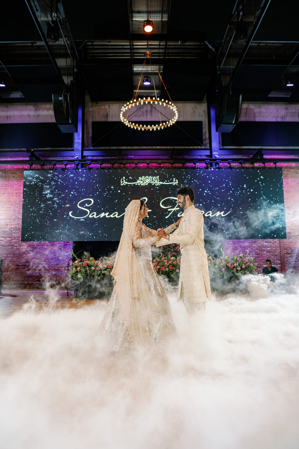 Bride and Groom First Dance Wedding Portrait | Dance Floor Fog Machine Inspiration | Tampa Bay Photographer Dewitt For Love | Videographer Shannon Kelly Films | Venue Armature Works