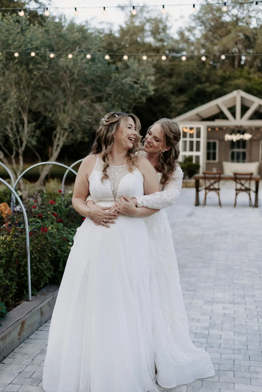Same Sex Couple First Look Bridal Portraits at Garden Wedding Venue | Seffner Venue Mill Pond Estates | Planner Stephany Perry Events