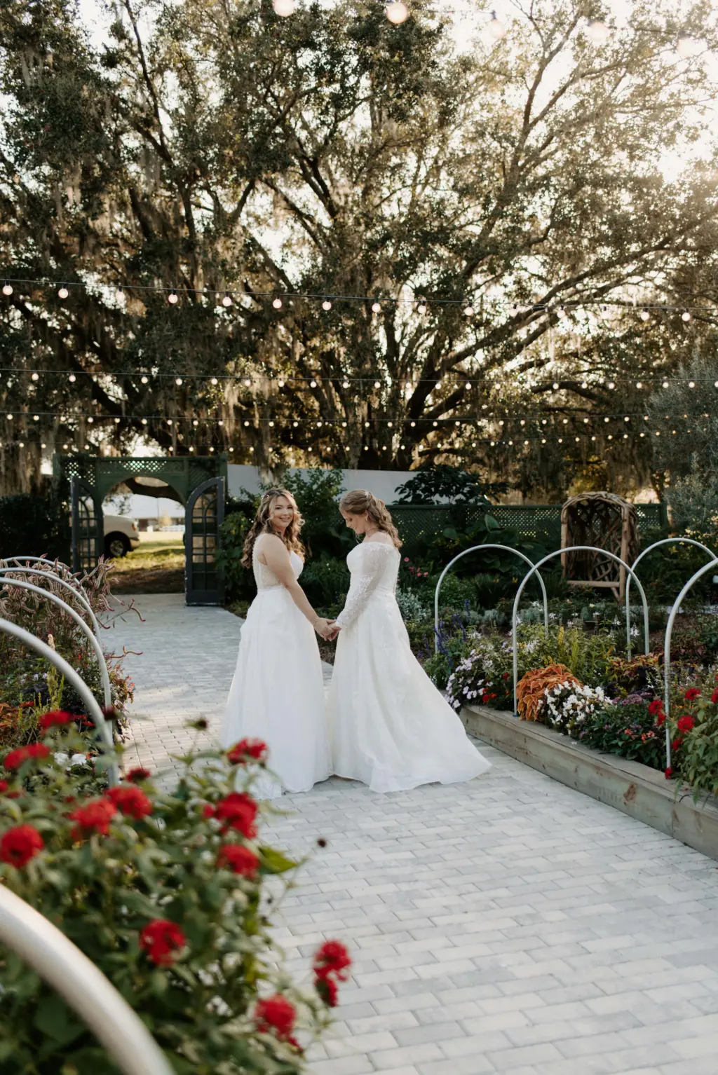 Same Sex Couple First Look Bridal Portraits at Garden Wedding Venue | Tampa Bay Wedding Venue Mill Pond Estates