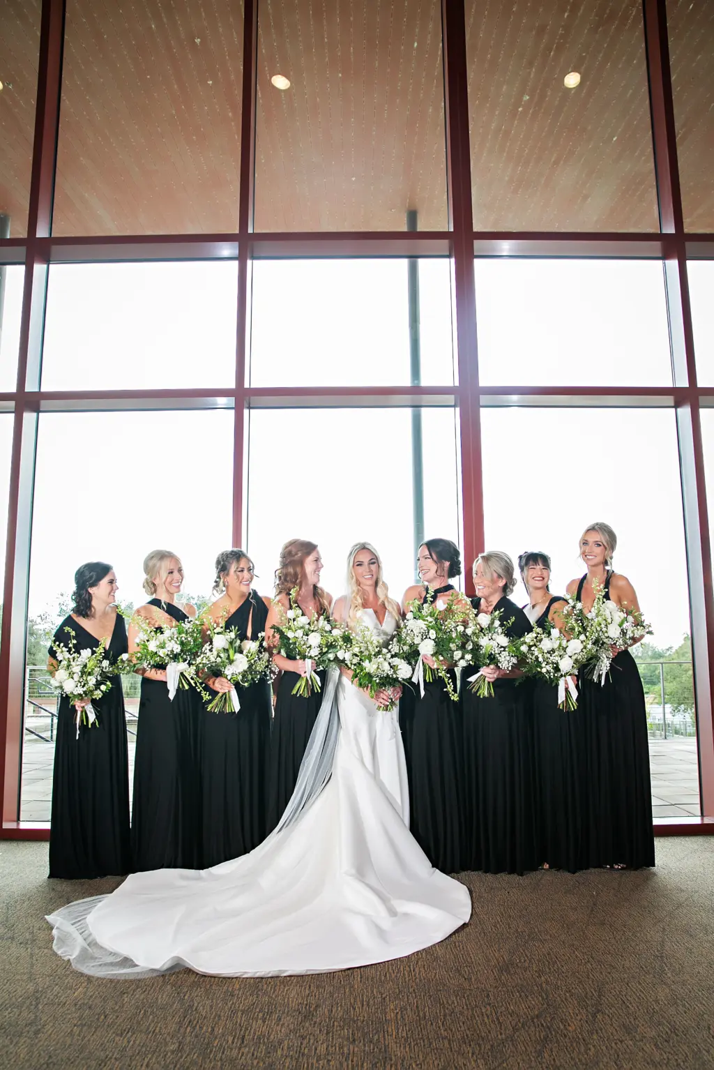 Bride with Her Bridesmaids | Mismatched Black Bridesmaids Wedding Dress Inspiration