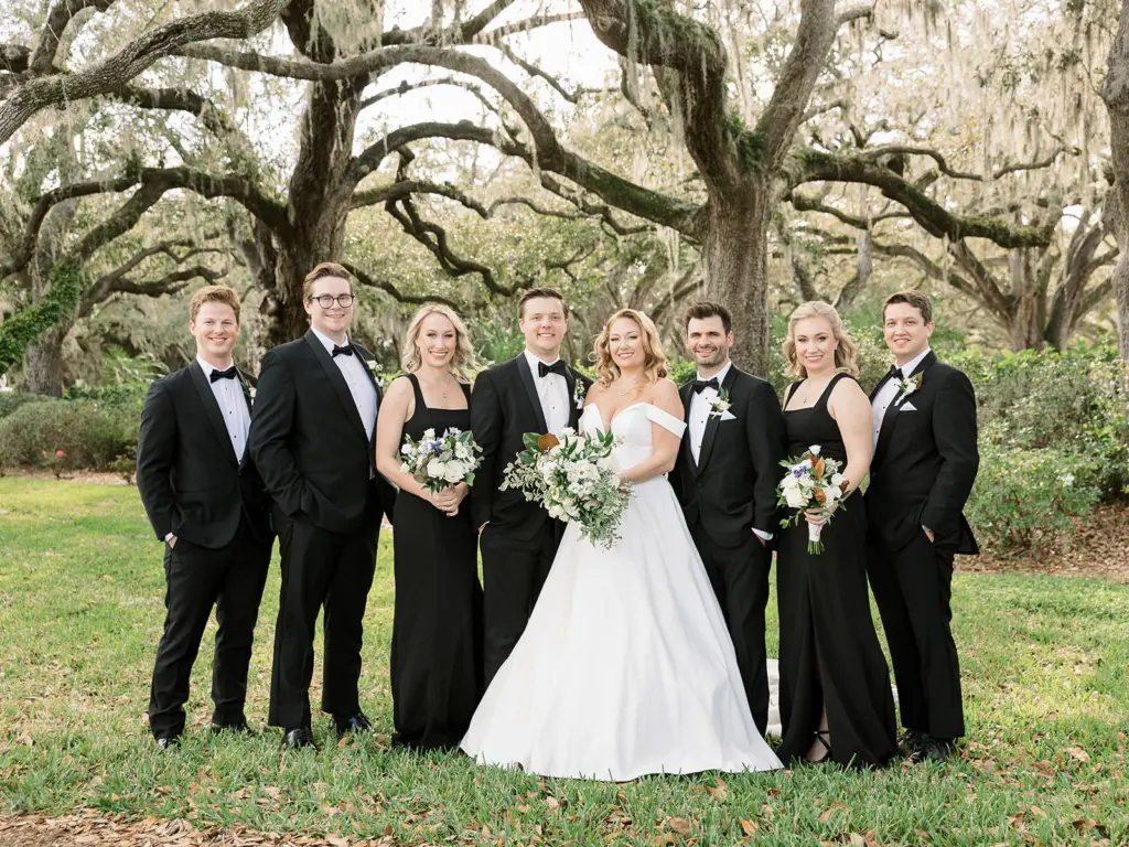 Formal Black Tie Bridal Party Wedding Inspiration with Black Bridesmaid Dresses | Tampa Bay Hair and Makeup Artist Femme Akoi Beauty Studio | Florist Save The Date Florida