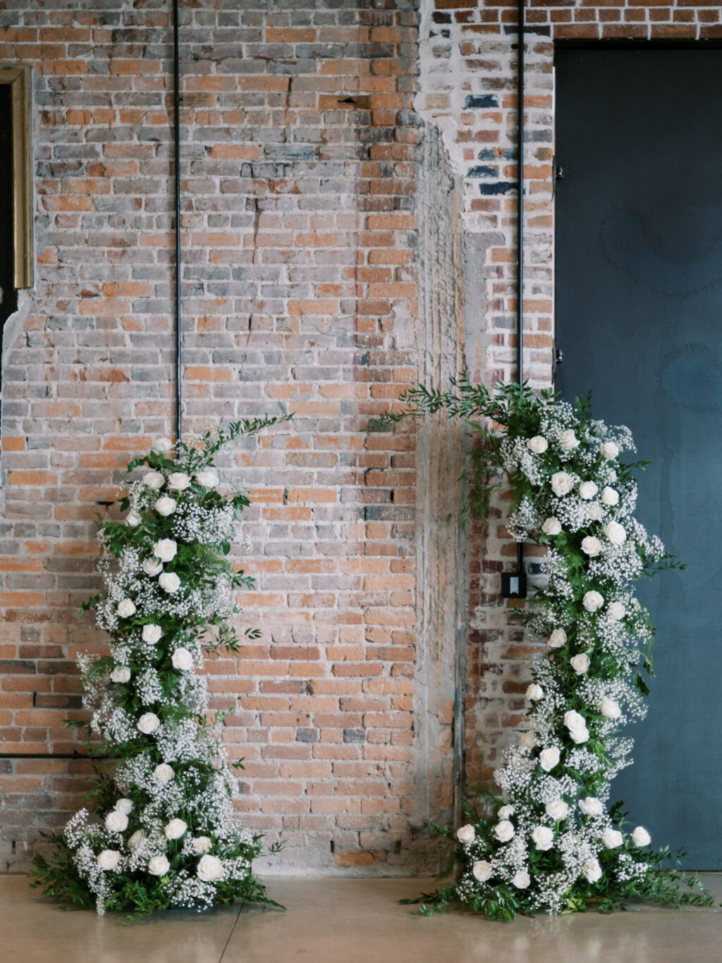 Asymmetrical Wedding Ceremony Floral Altar with Baby's Breath and White Rose Ideas