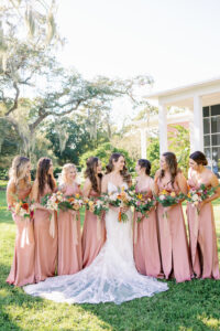 Matching Floor-length Dusty Pink Fall Garden Bridesmaid Wedding Dress Inspiration