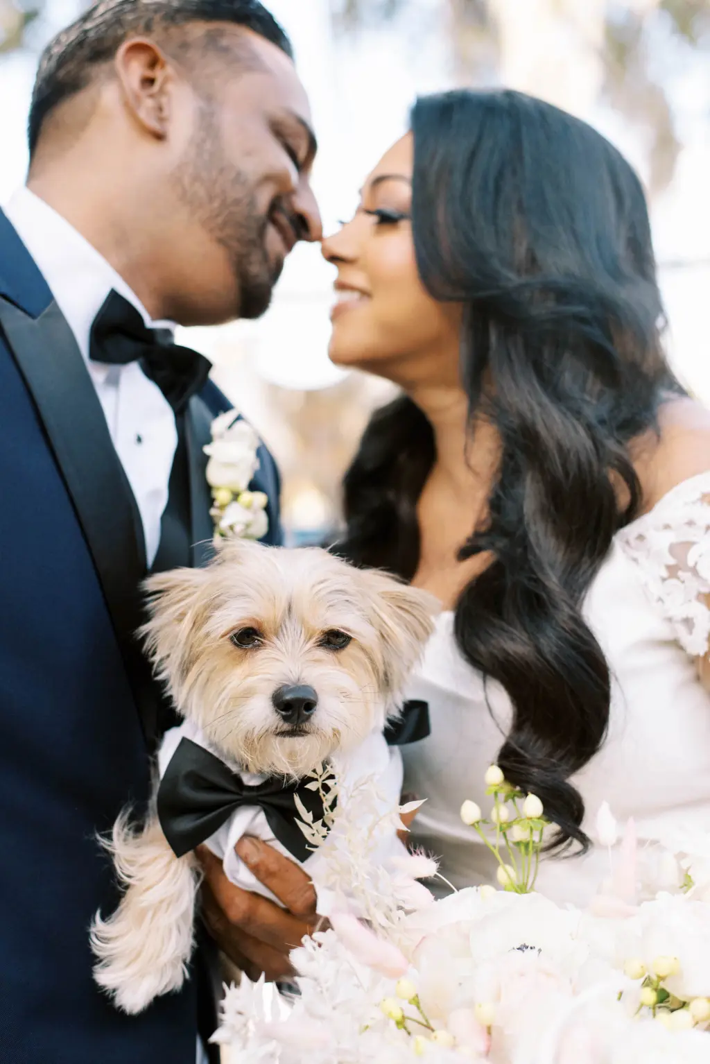 Bride and Groom with Dog Wedding Portrait