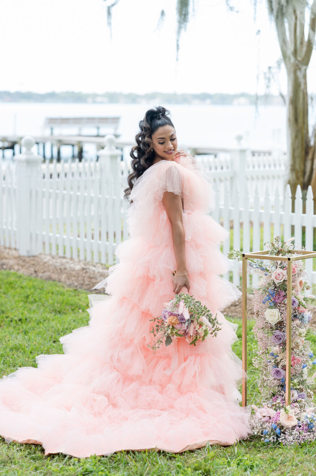 Off-the-shoulder Pink Layered Tulle Wedding Dress Ideas | Sarasota Photographer Amanda Zabrocki Photography