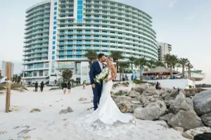 Bride and Groom Just Married Wedding Portrait | Clearwater Beach Venue Opal Sands | Photographer Limelight Photography