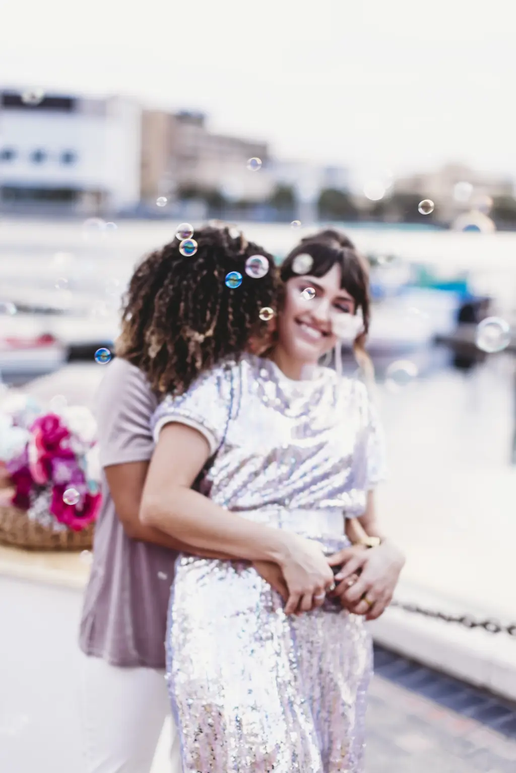 Same Sex Couple Wedding Elopement Portrait with Bubbles in Downtown Tampa | Wedding Planner Wilder Mind Events