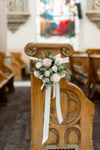 Classic Blush Pink and White Rose Wedding Ceremony Church Pew Decor Ideas