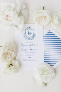Cobalt Blue and Green Wedding Invitation Ideas | Custom Bride and Groom Monogram Logo Inspiration