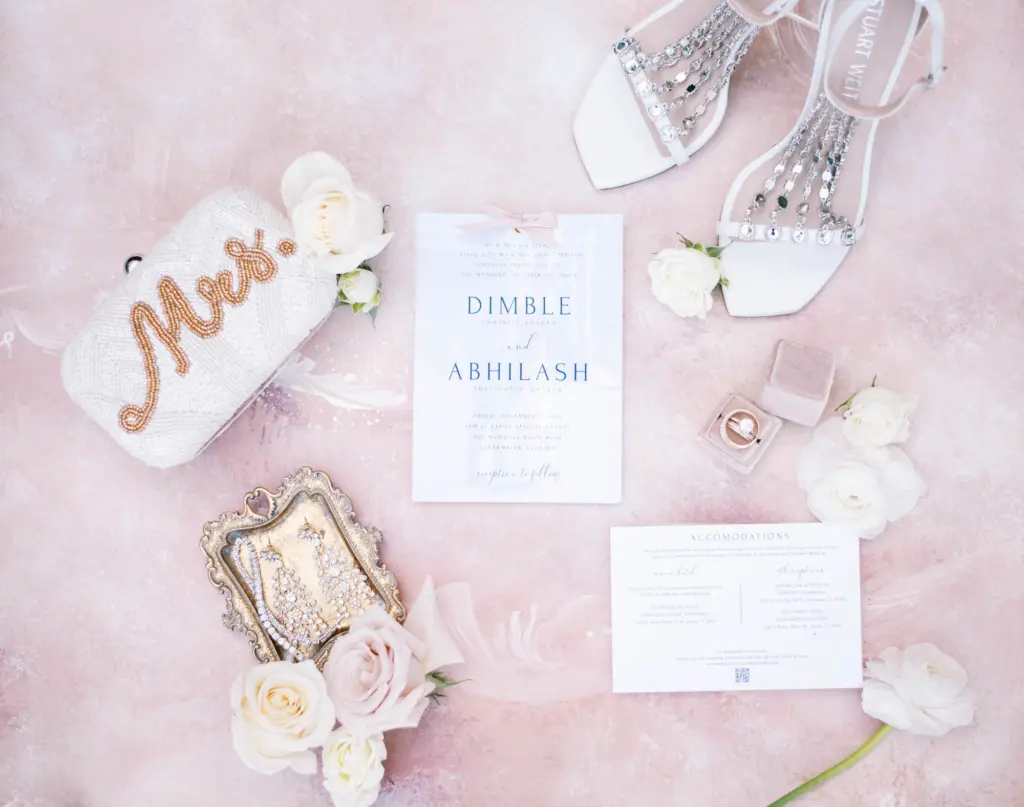 Blue Classic Wedding Invitation Ideas with Mrs Purse and Accessories