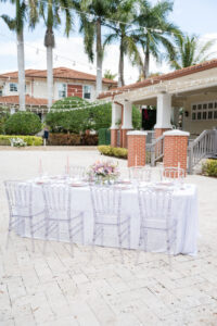Modern Garden Clear Acrylic Chairs for Wedding Courtyard Reception Inspiration | Venue Palmetto Bed and Breakfast