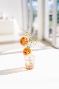 Minimalist Orange Rose Cocktail HourWedding Centerpiece with Baby's Breath Inspiration