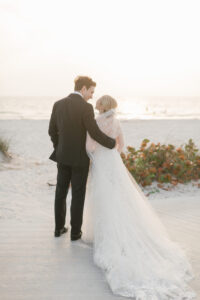 Bride and Groom Romantic Sunset Wedding Portrait on Clearwater Beach