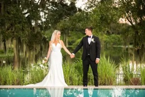 Bride and Groom Pool Wedding Portrait | Tampa Bay Photographer Limelight Photography | Venue Streamsong Resort