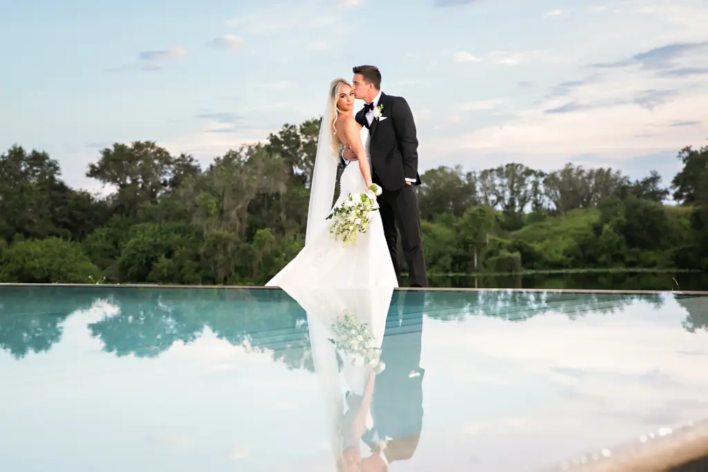 Bride and Groom Pool Wedding Portrait | Tampa Bay Photographer Limelight Photography