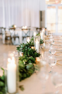 Greenery Garland and Pillar for Long Feasting Table | Elegant Rustic Wedding Reception Inspiration