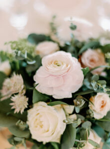 Blush and White Roses with Greenery Wedding Centerpiece Inspiration