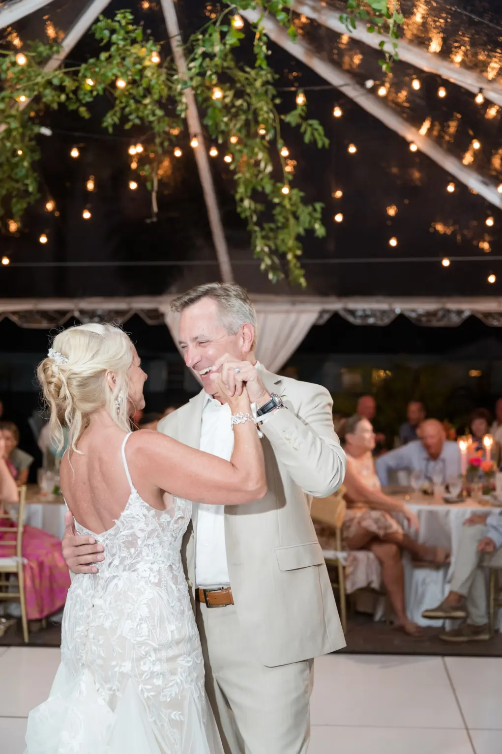 Bride and Groom First Dance in Tented Reception Inspiration Portrait | Tampa Wedding DJ Graingertainment