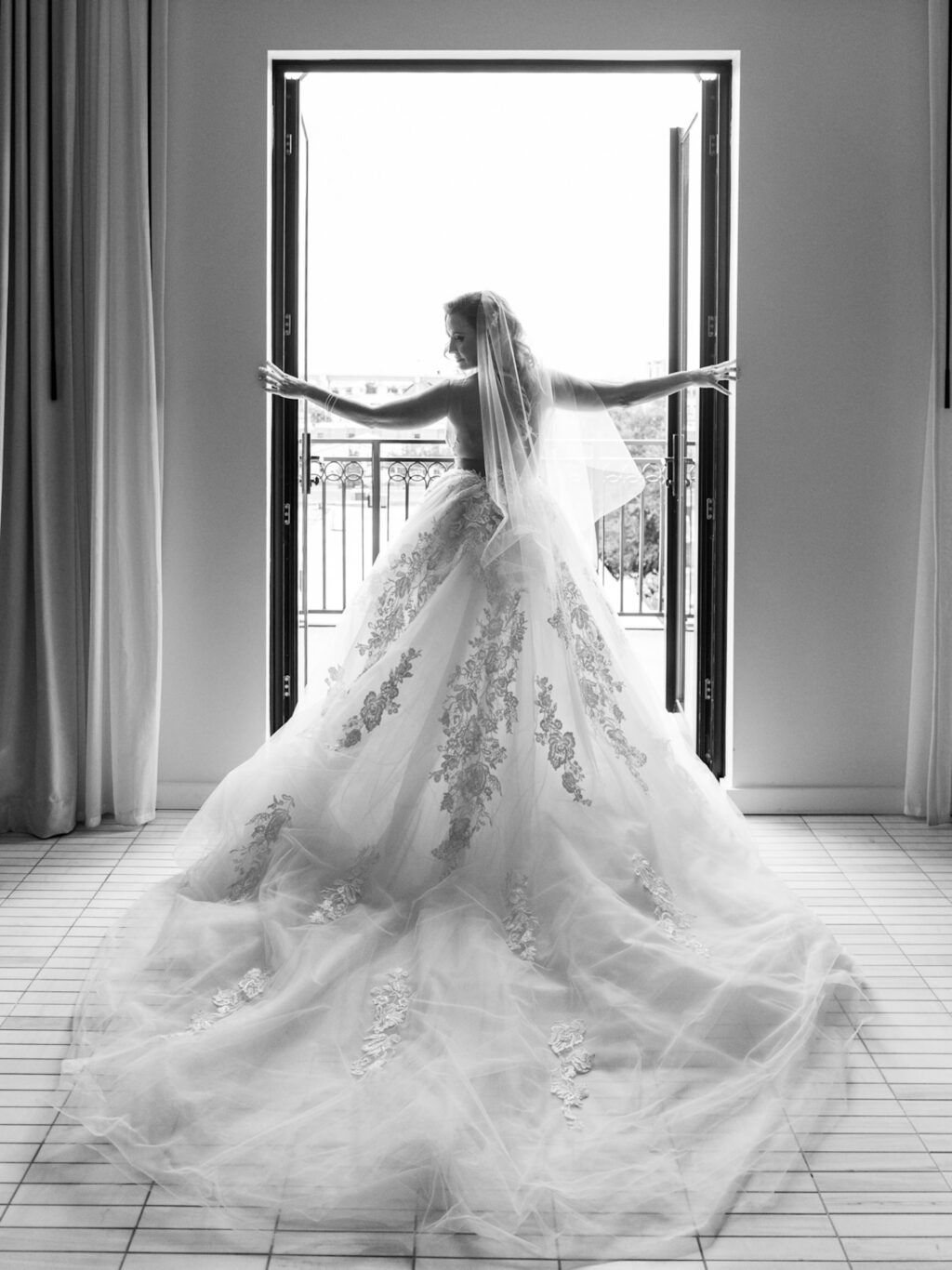 White Illusion Back A-Line Lace Wedding Dress with Cathedral Train Inspiration