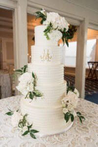 Classic Round Five-tiered Wedding Cake with White Rose Flower Accents